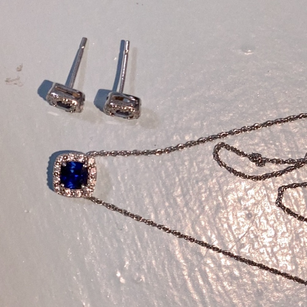 Sapphire & Silver Necklace & Earring Set